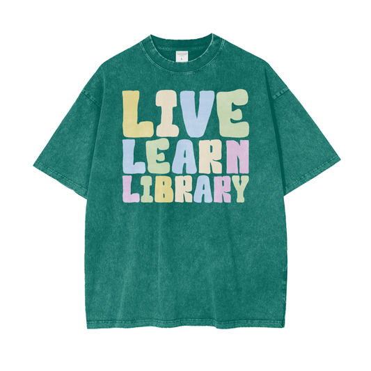 Live Library Unisex Oversize Snow Washed T-Shirt