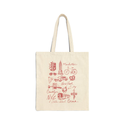 New York City Sketch Art Cotton Canvas Tote Bag