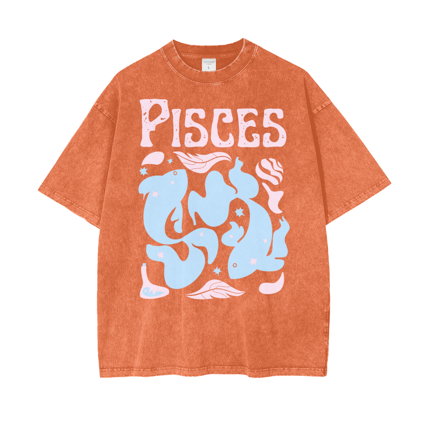 Zodiac Pisces Psychedelic Unisex Oversized Snow Washed T-Shirt