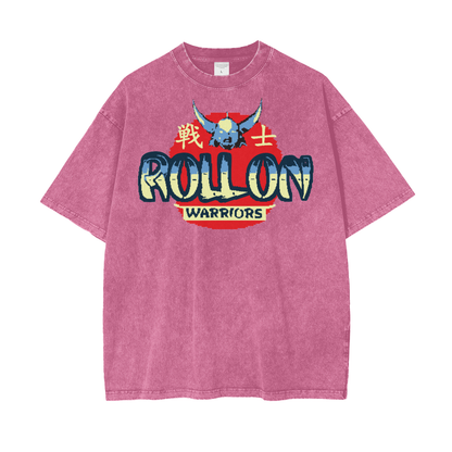 Anime Roll On Warriors Unisex Oversize Snow Washed T-Shirt