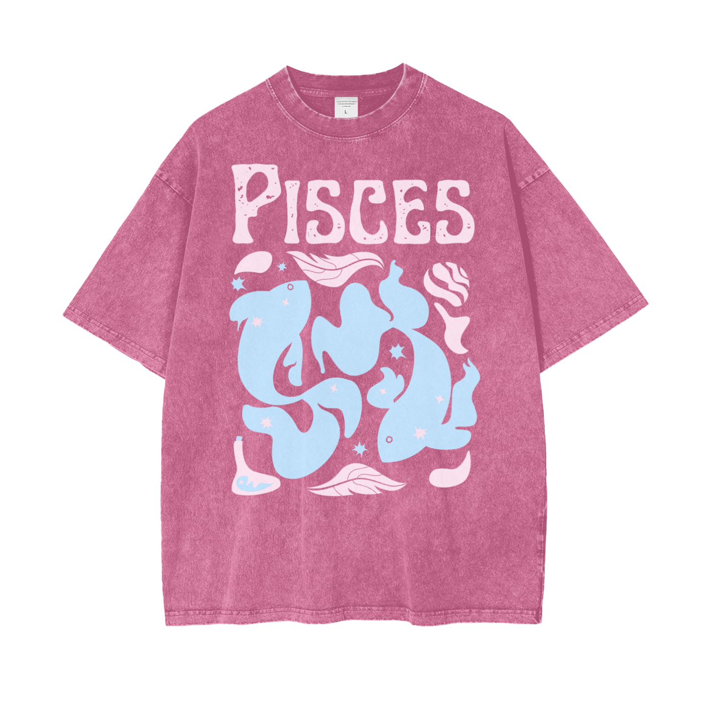 Zodiac Pisces Psychedelic Unisex Oversized Snow Washed T-Shirt