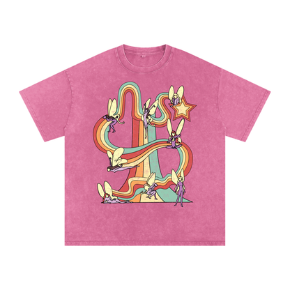 Fairy Rainbows Unisex Acid Wash Oversize T-Shirt