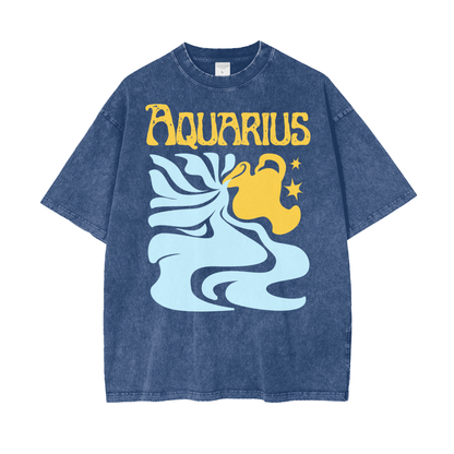 Zodiac Aquarius Psychedelic Snow Washed T-Shirt
