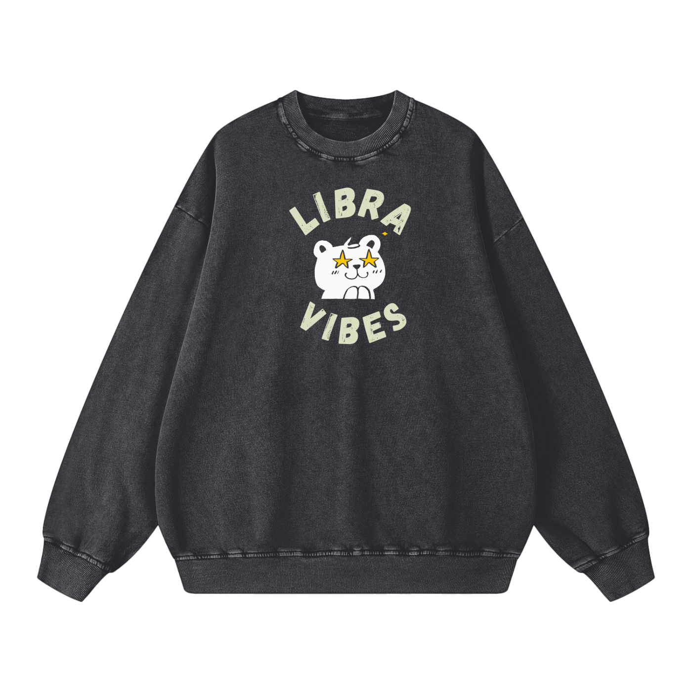 Zodiac Libra Bear Unisex Acid Wash Oversize Sweatshirt