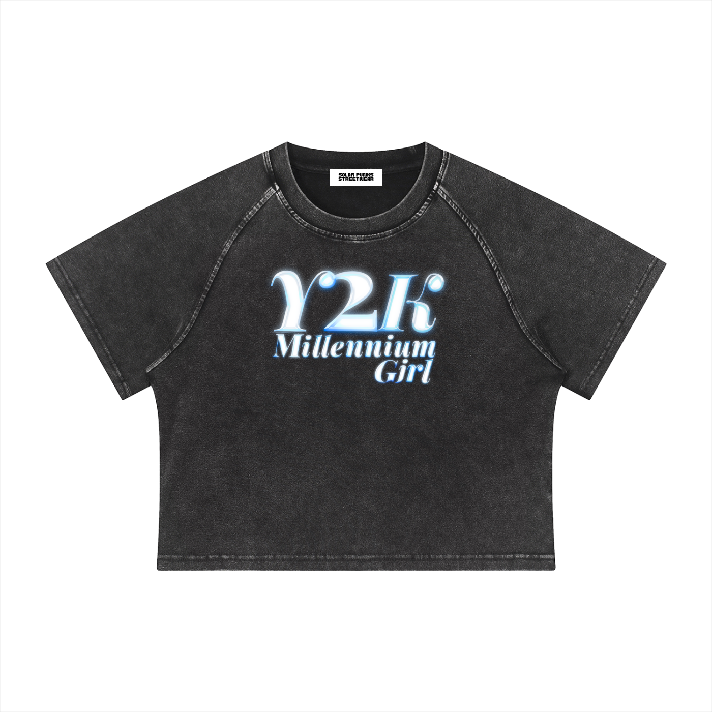 Y2K Girl Women's Mineral Wash Raglan Crop T-Shirt