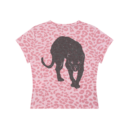 Pink Panthers Women’s Leopard Print Crop T-Shirt