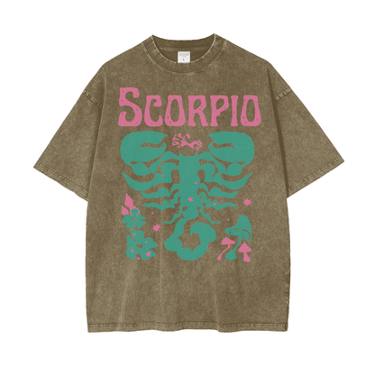 Zodiac Scorpio Psychedelic Unisex Oversized Snow Washed T-Shirt