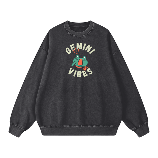 Zodiac Gemini Frog Unisex Acid Wash Oversize Sweatshirt
