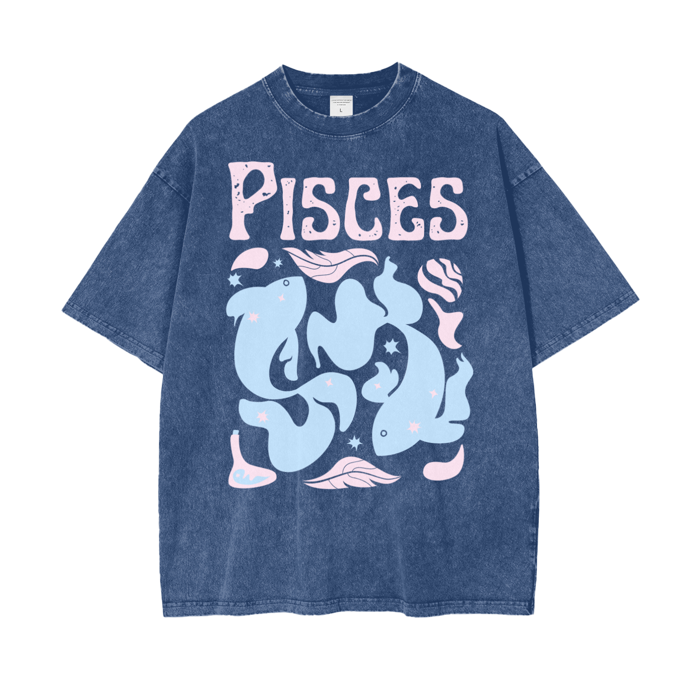 Zodiac Pisces Psychedelic Unisex Oversized Snow Washed T-Shirt