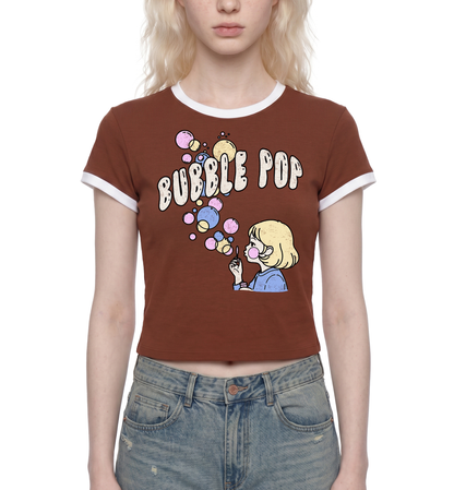 Bubble Pop Retro Women's Slim Fit Color Rib T-Shirt