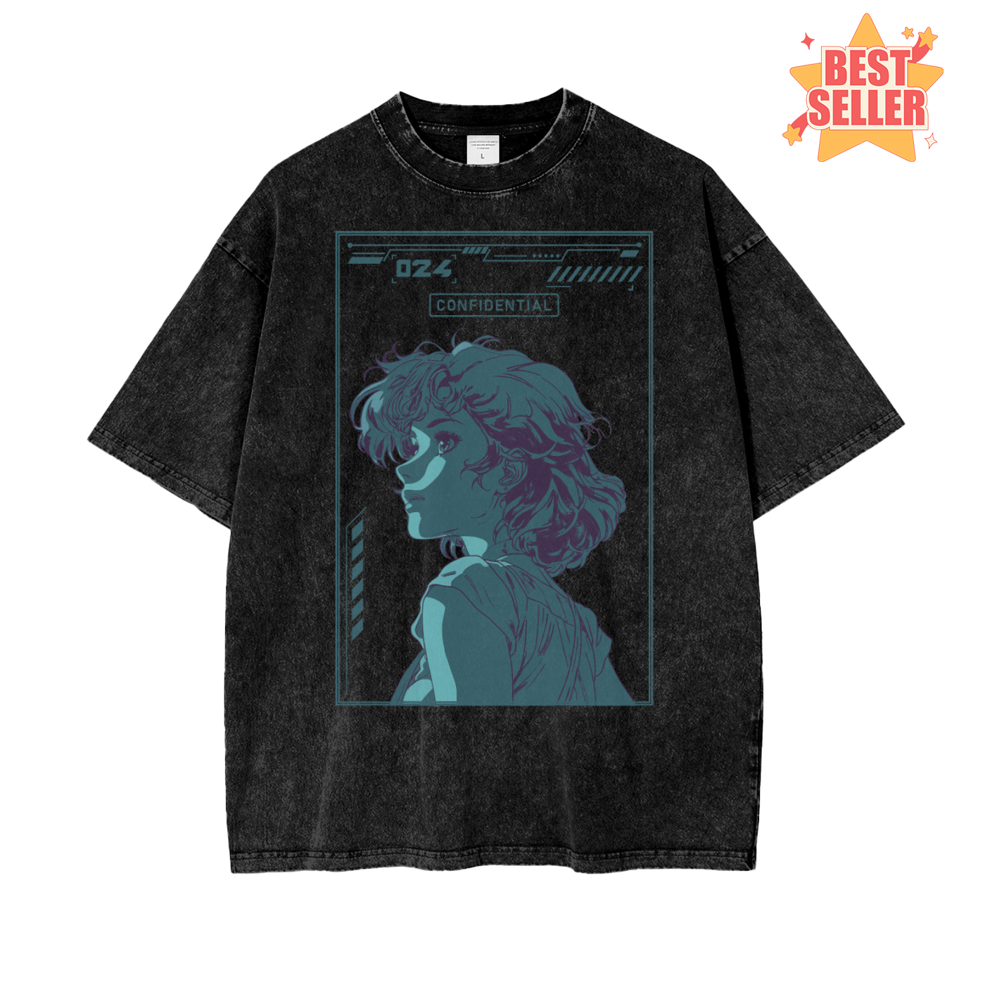 Cyber Anime Girl File Unisex Oversize Snow Washed T-Shirt