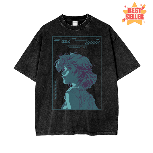 Cyber Anime Girl File Unisex Oversize Snow Washed T-Shirt