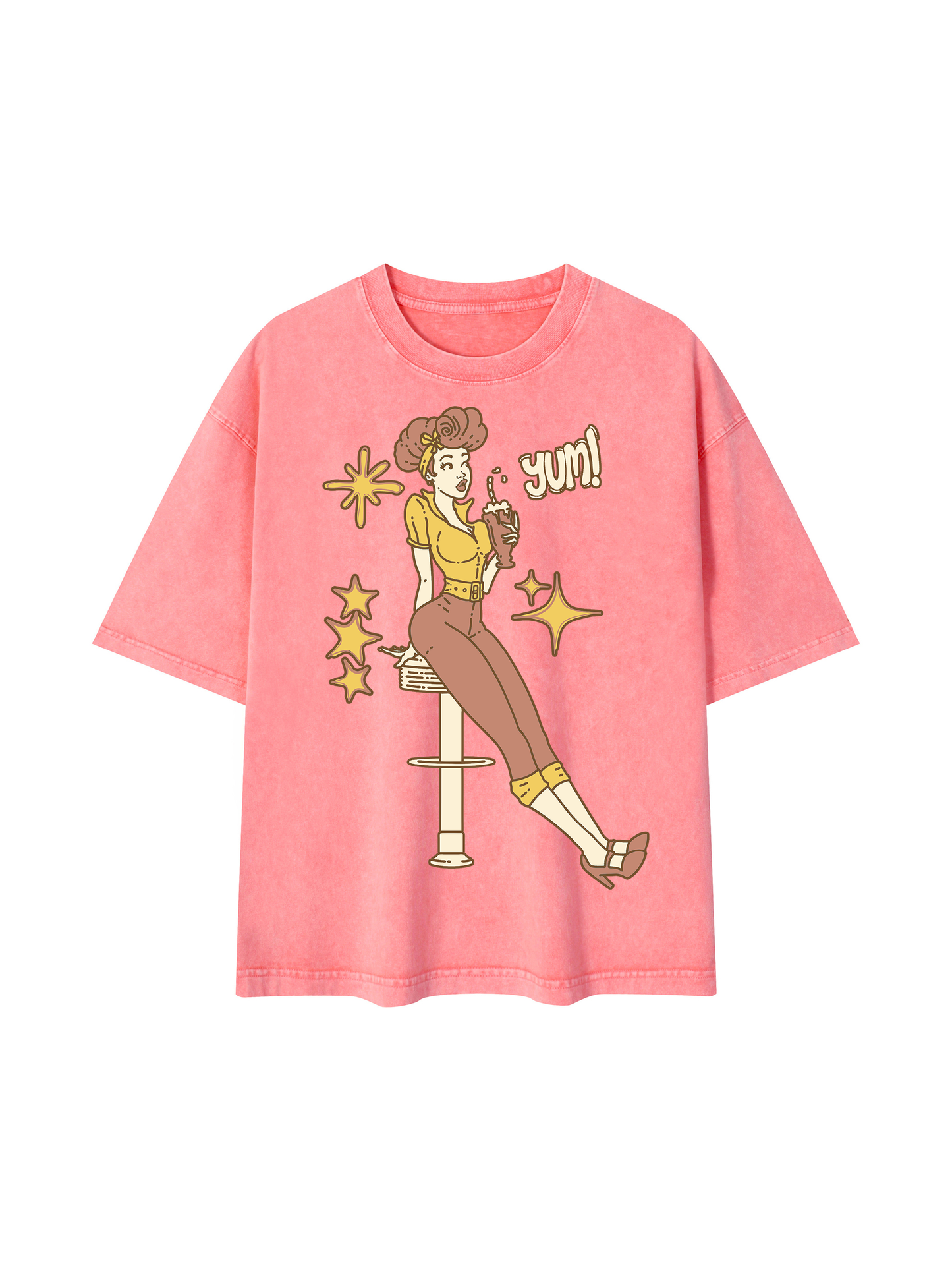 Diner Girl Mineral Wash Boxy Cotton T-Shirt