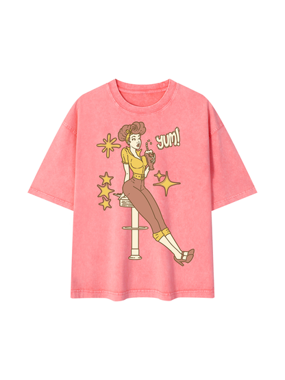 Diner Girl Mineral Wash Boxy Cotton T-Shirt