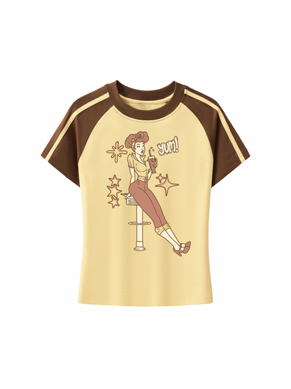 Diner Girl Retro Womens Petite Raglan T-Shirt