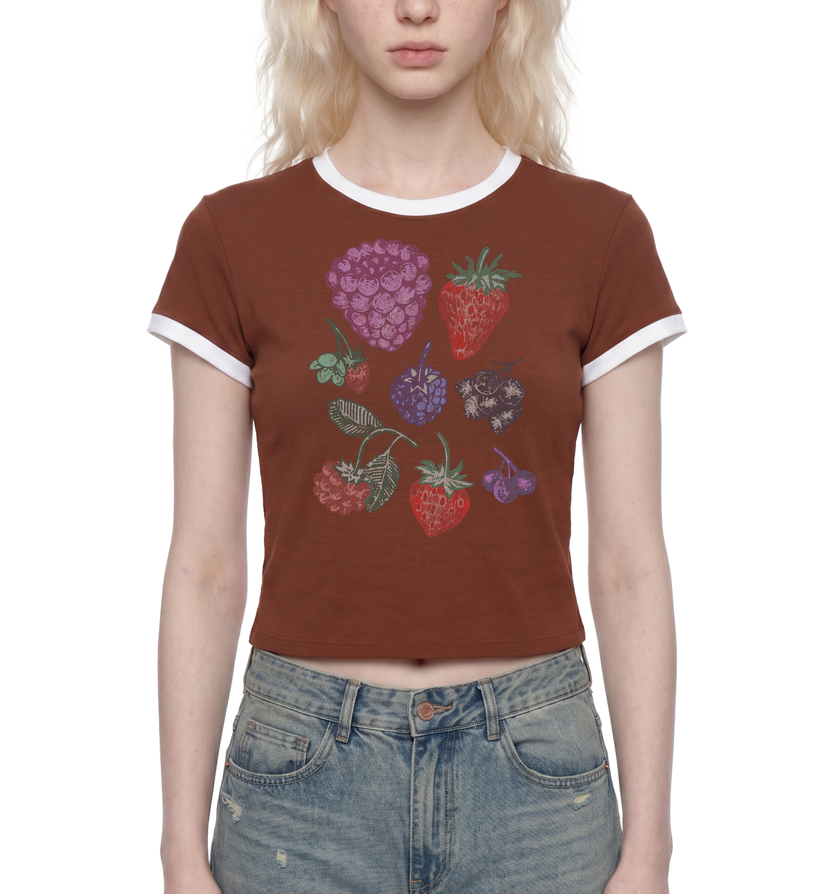 Fall Fruits Retro Women's Slim Color Rib T-Shirt