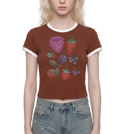 Fall Fruits Retro Women's Slim Color Rib T-Shirt
