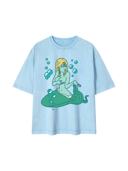 Mermaid Mineral Wash Boxy Cotton T-Shirt