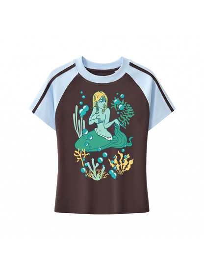 Mermaid Retro Womens Petite Raglan T-Shirt