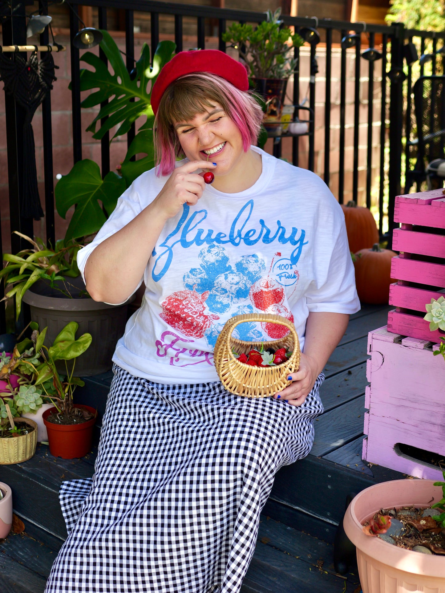 Blueberry Fruit Club Lightweight Slub Cotton T-Shirt
