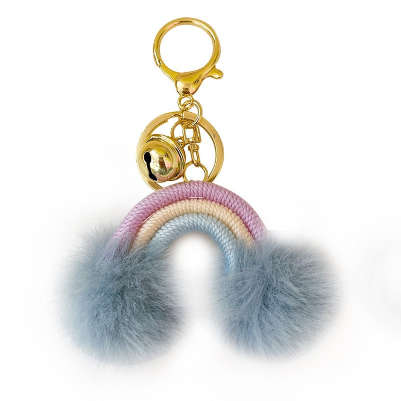 Rainbow Fluff Ball Keychain Accessory