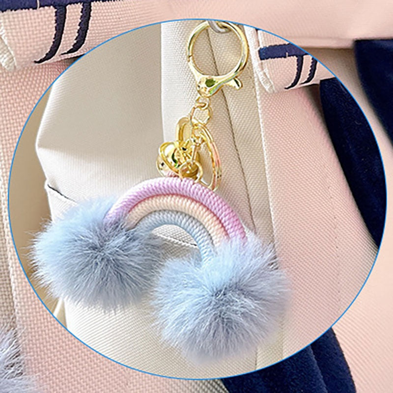Rainbow Fluff Ball Keychain Accessory