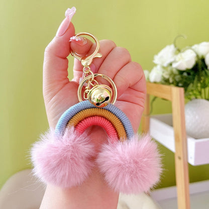 Rainbow Fluff Ball Keychain Accessory