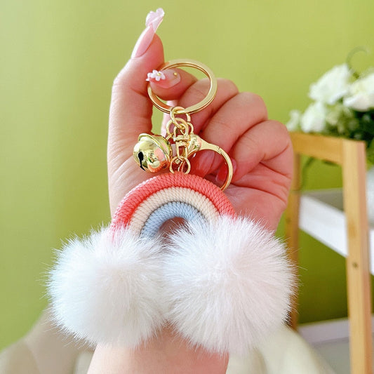 Rainbow Fluff Ball Keychain Accessory