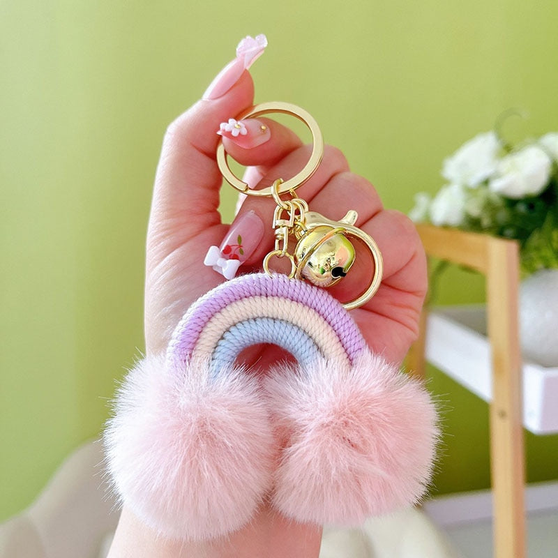 Rainbow Fluff Ball Keychain Accessory