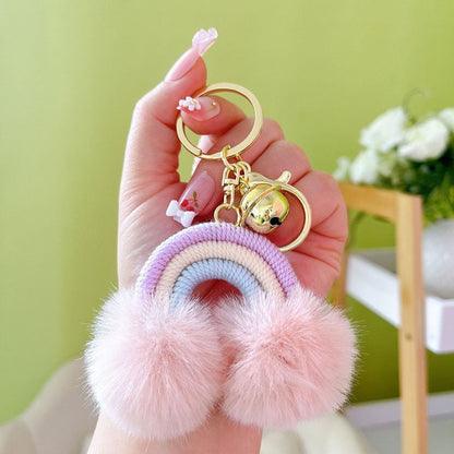 Rainbow Fluff Ball Keychain Accessory