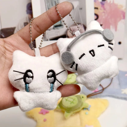 Cute Headphones Kitten Keychain & Crying Cat Doll Plush Keyring Charms