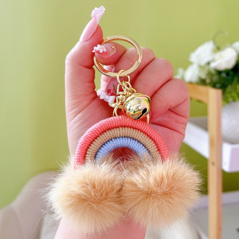 Rainbow Fluff Ball Keychain Accessory