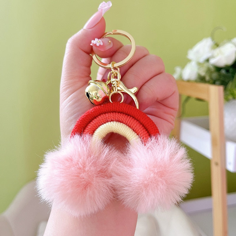 Rainbow Fluff Ball Keychain Accessory