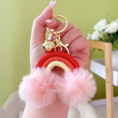 Rainbow Fluff Ball Keychain Accessory