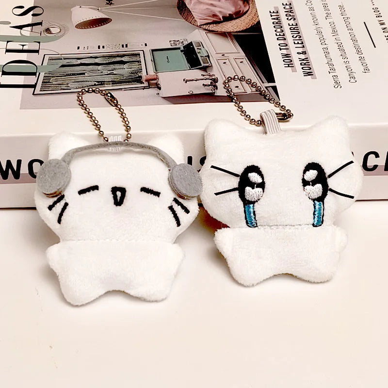 Cute Headphones Kitten Keychain & Crying Cat Doll Plush Keyring Charms