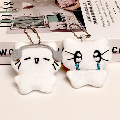 Cute Headphones Kitten Keychain & Crying Cat Doll Plush Keyring Charms