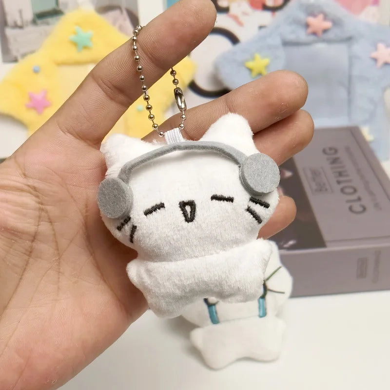 Cute Headphones Kitten Keychain & Crying Cat Doll Plush Keyring Charms