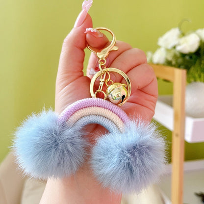 Rainbow Fluff Ball Keychain Accessory