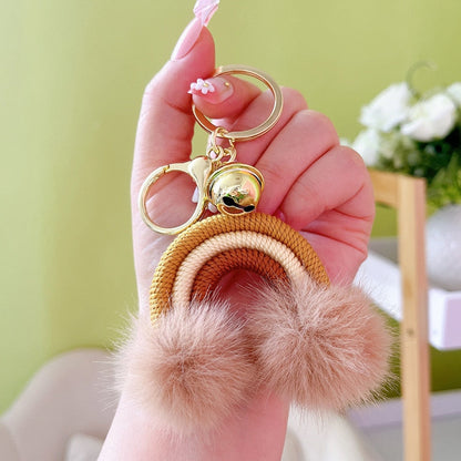 Rainbow Fluff Ball Keychain Accessory