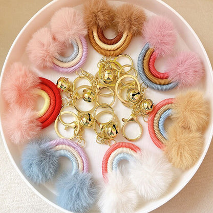 Rainbow Fluff Ball Keychain Accessory