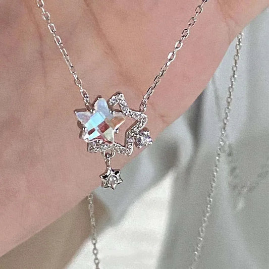 Cosmic Crystal Stars Rhinestone Pendant Necklace