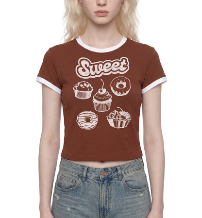 Sweet Treats Retro Women's Slim Fit Contrast Rib T-Shirt