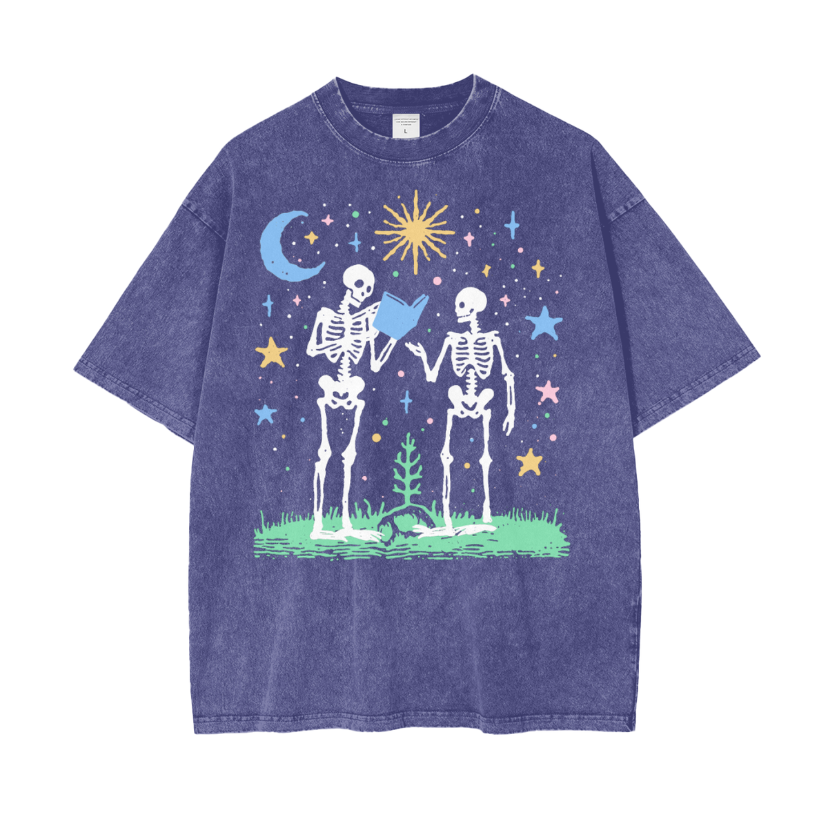 Skeletons Read Unisex Oversize Snow Washed T-Shirt