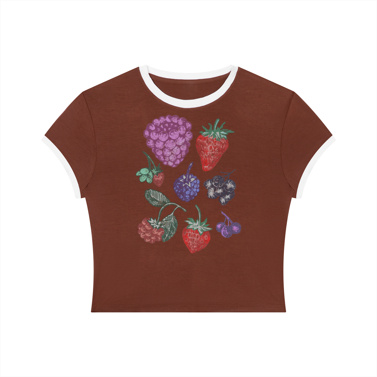 Fall Fruits Retro Women's Slim Color Rib T-Shirt