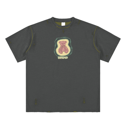 Teddy Bear,C Unisex Reversible Frayed T-shirt