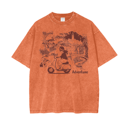 Anime Travel Adventure Unisex Oversize Snow Washed T-Shirt