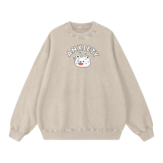 Anxiety Polar Bear Acid Wash Oversize Sweatshirt