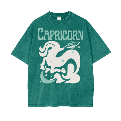 Zodiac Capricorn Psychedelic Snow Washed T-Shirt