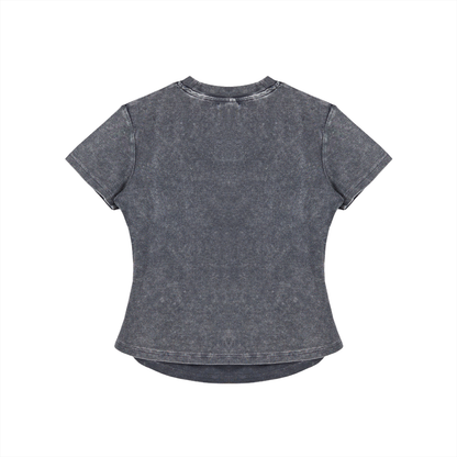 Stars  Faux Embroidered Vintage Washed Femme Fit Cotton T-Shirt