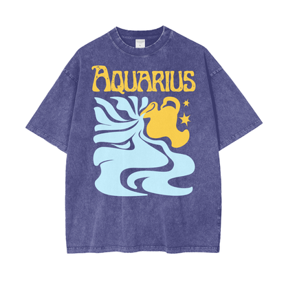 Zodiac Aquarius Psychedelic Snow Washed T-Shirt
